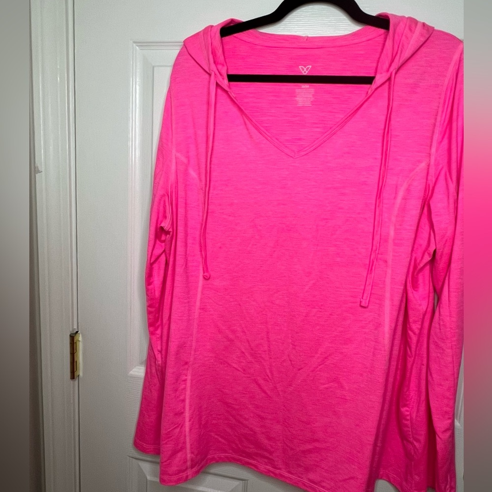 Lane Bryant Hot Pink Hooded V-Neck Long Sleeve Top